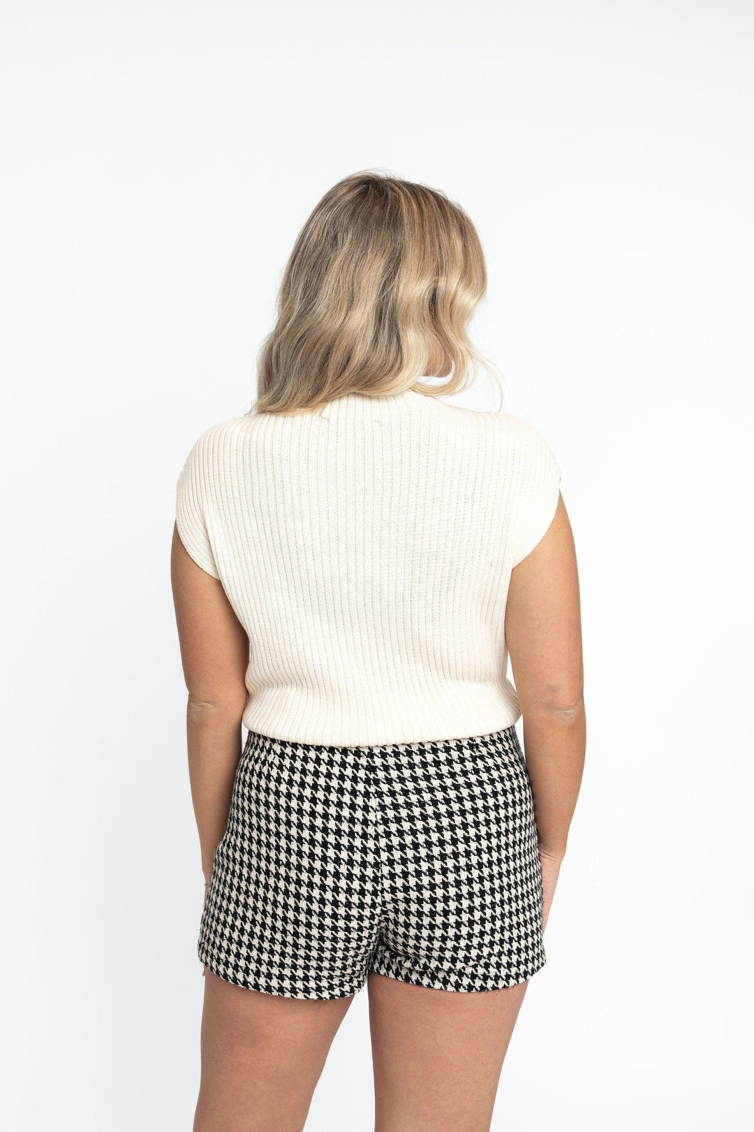 Angela: Sustainable Cap Sleeve Mock Neck Ribbed Sweater