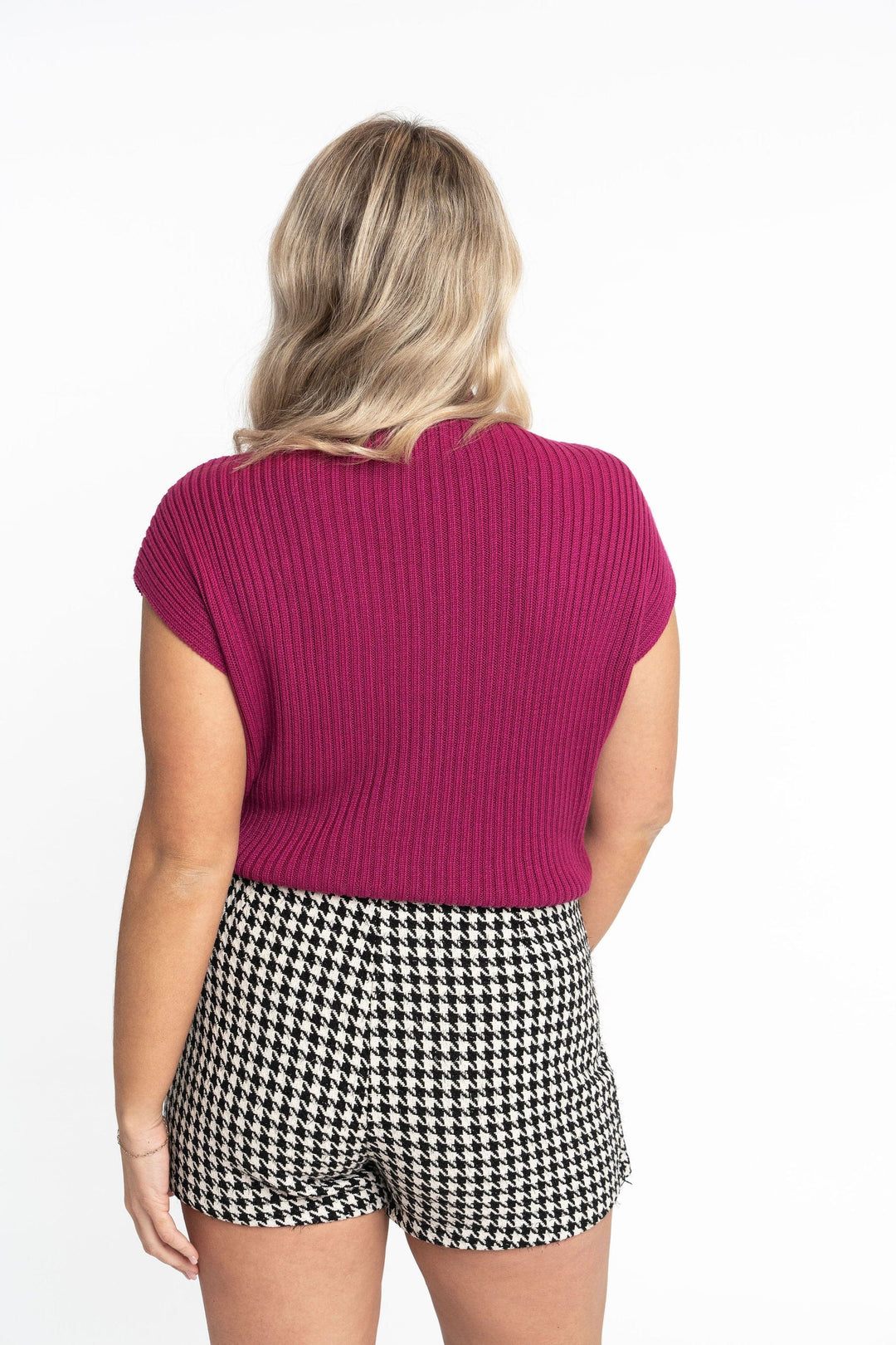 Angela: Sustainable Cap Sleeve Mock Neck Ribbed Sweater